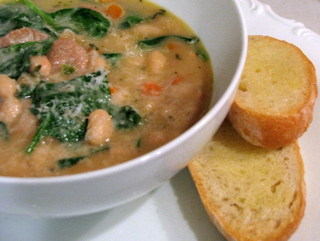 White Bean, Sausage and Spinach Soup