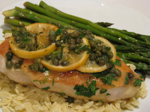 Sauteed Chicken with Roasted Lemon Caper Sauce